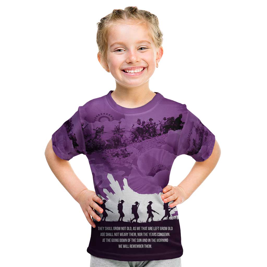Anzac Day Gallipoli Personalised Kid T Shirt Purple Poppy Flowers LT9 Purple - Polynesian Pride
