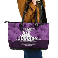 Anzac Day Gallipoli Personalised Leather Tote Bag Purple Poppy Flowers