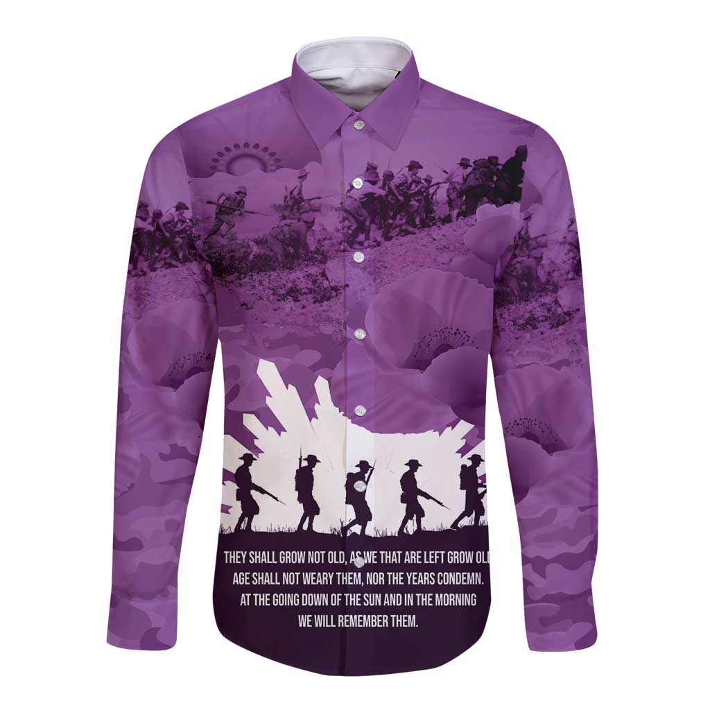 Anzac Day Gallipoli Personalised Long Sleeve Button Shirt Purple Poppy Flowers LT9 Unisex Purple - Polynesian Pride