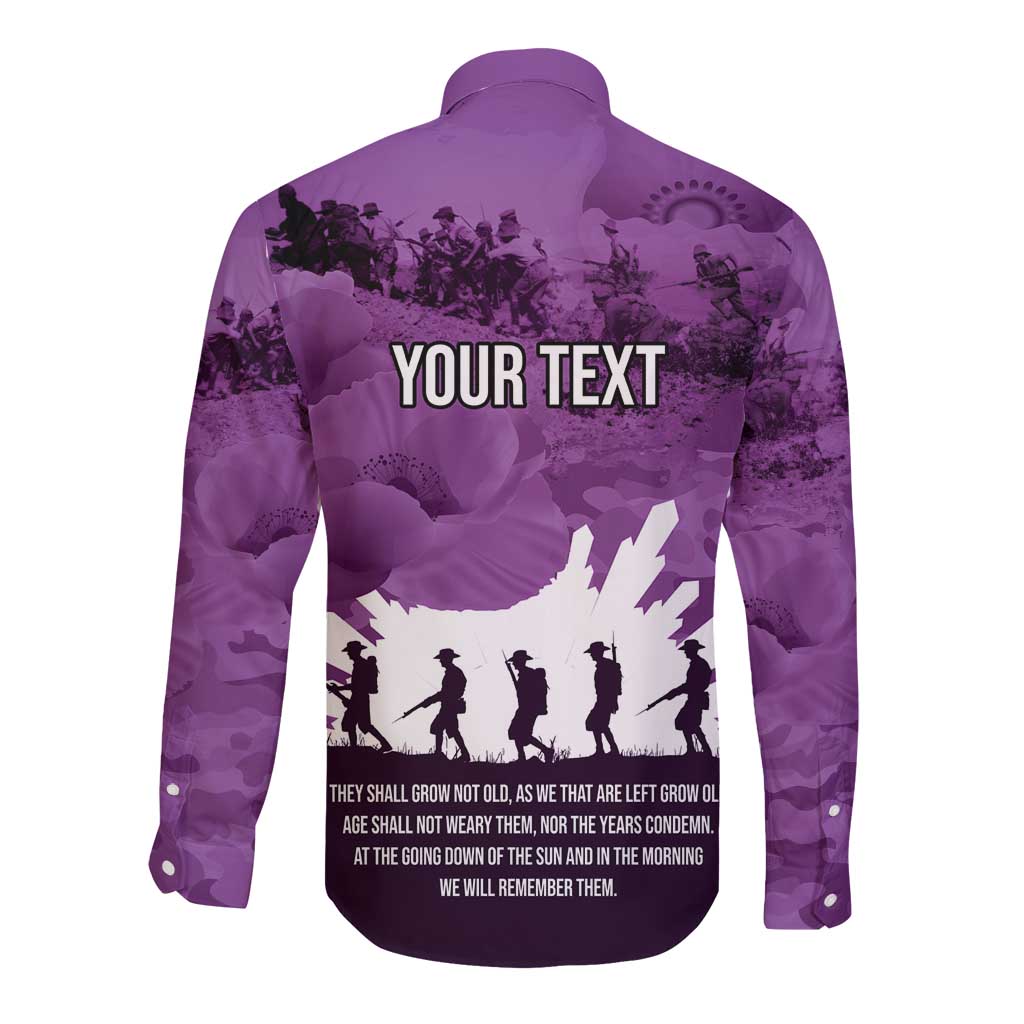 Anzac Day Gallipoli Personalised Long Sleeve Button Shirt Purple Poppy Flowers LT9 - Polynesian Pride