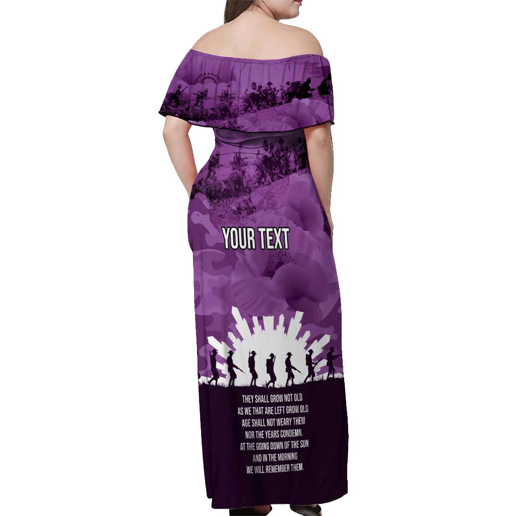 Anzac Day Gallipoli Personalised Off Shoulder Maxi Dress Purple Poppy Flowers LT9 - Polynesian Pride