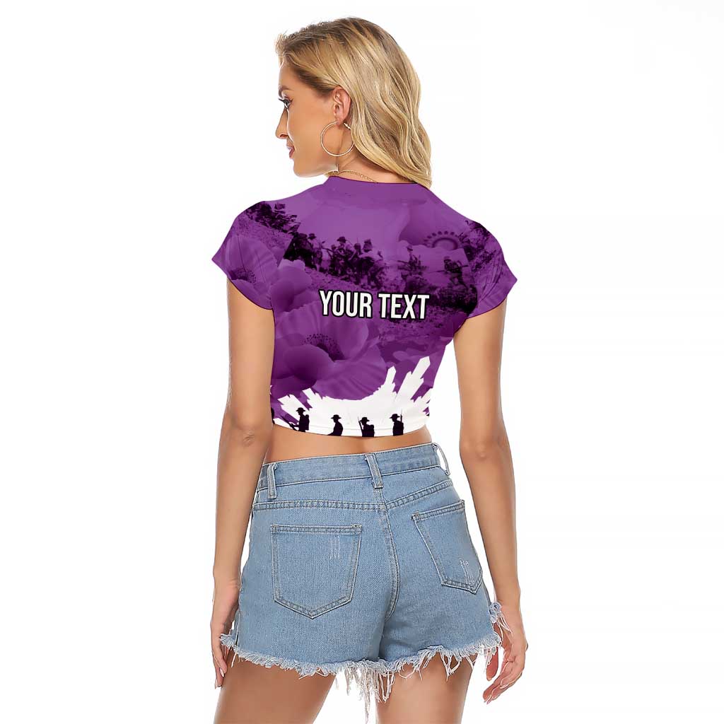 Anzac Day Gallipoli Personalised Raglan Cropped T Shirt Purple Poppy Flowers LT9 - Polynesian Pride