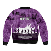 Anzac Day Gallipoli Personalised Sleeve Zip Bomber Jacket Purple Poppy Flowers