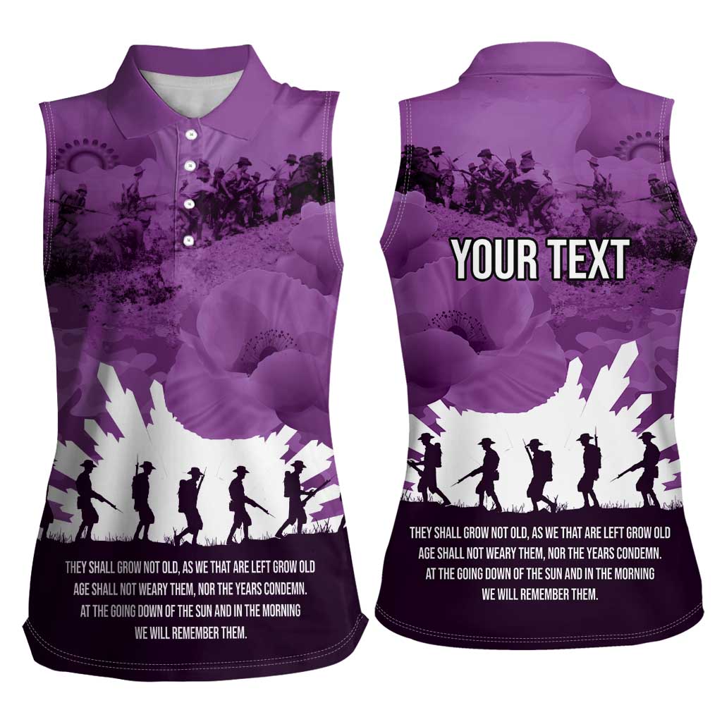 Anzac Day Gallipoli Personalised Women Sleeveless Polo Shirt Purple Poppy Flowers