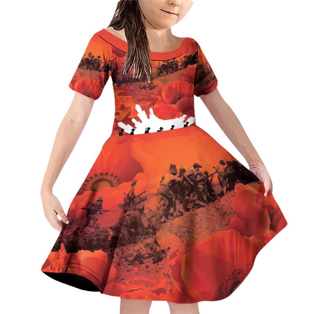 Anzac Day Gallipoli Personalised Family Matching Off Shoulder Short Dress and Hawaiian Shirt Red Poppy Flowers