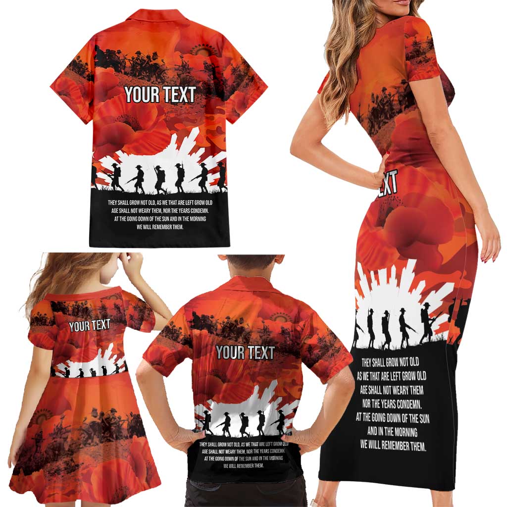 Anzac Day Gallipoli Personalised Family Matching Short Sleeve Bodycon Dress and Hawaiian Shirt Red Poppy Flowers