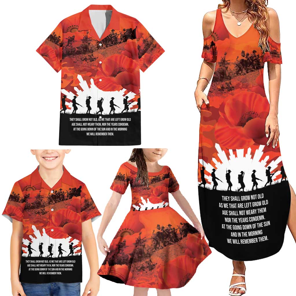 Anzac Day Gallipoli Personalised Family Matching Summer Maxi Dress and Hawaiian Shirt Red Poppy Flowers
