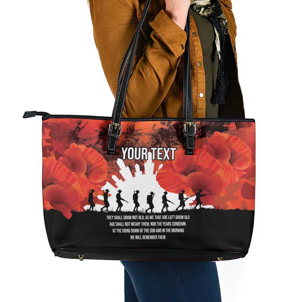 Anzac Day Gallipoli Personalised Leather Tote Bag Red Poppy Flowers