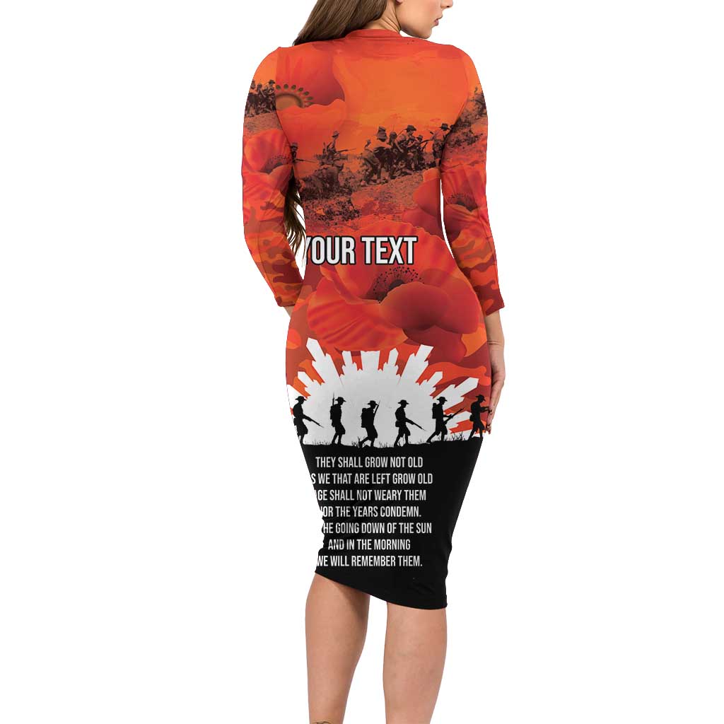Anzac Day Gallipoli Personalised Long Sleeve Bodycon Dress Red Poppy Flowers