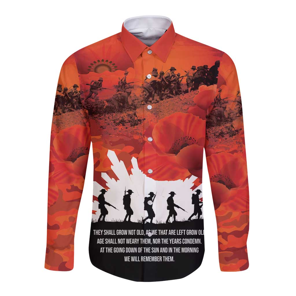 Anzac Day Gallipoli Personalised Long Sleeve Button Shirt Red Poppy Flowers LT9 Unisex Red - Polynesian Pride