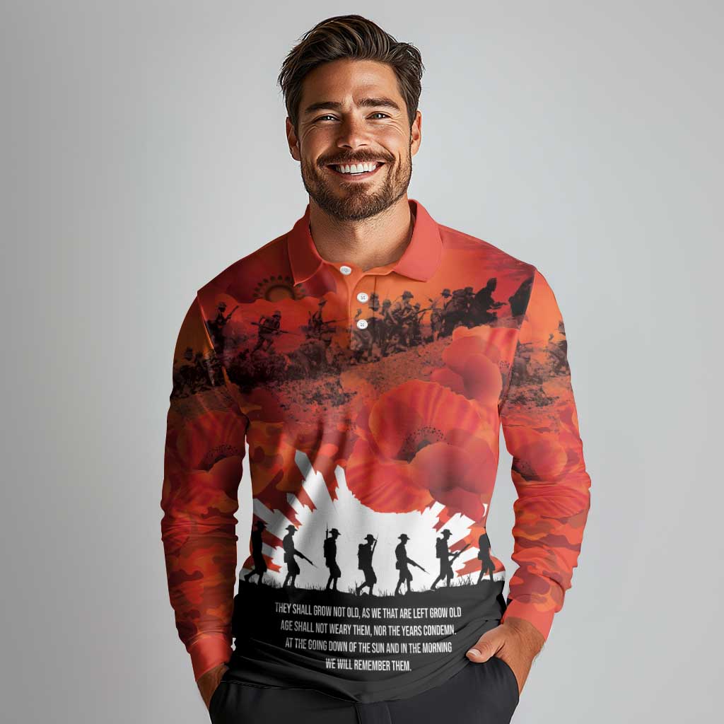 Anzac Day Gallipoli Personalised Long Sleeve Polo Shirt Red Poppy Flowers LT9 - Polynesian Pride