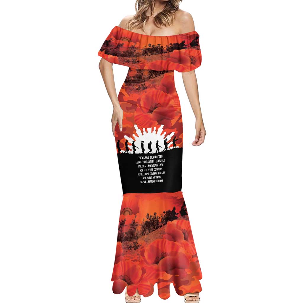 Anzac Day Gallipoli Personalised Mermaid Dress Red Poppy Flowers