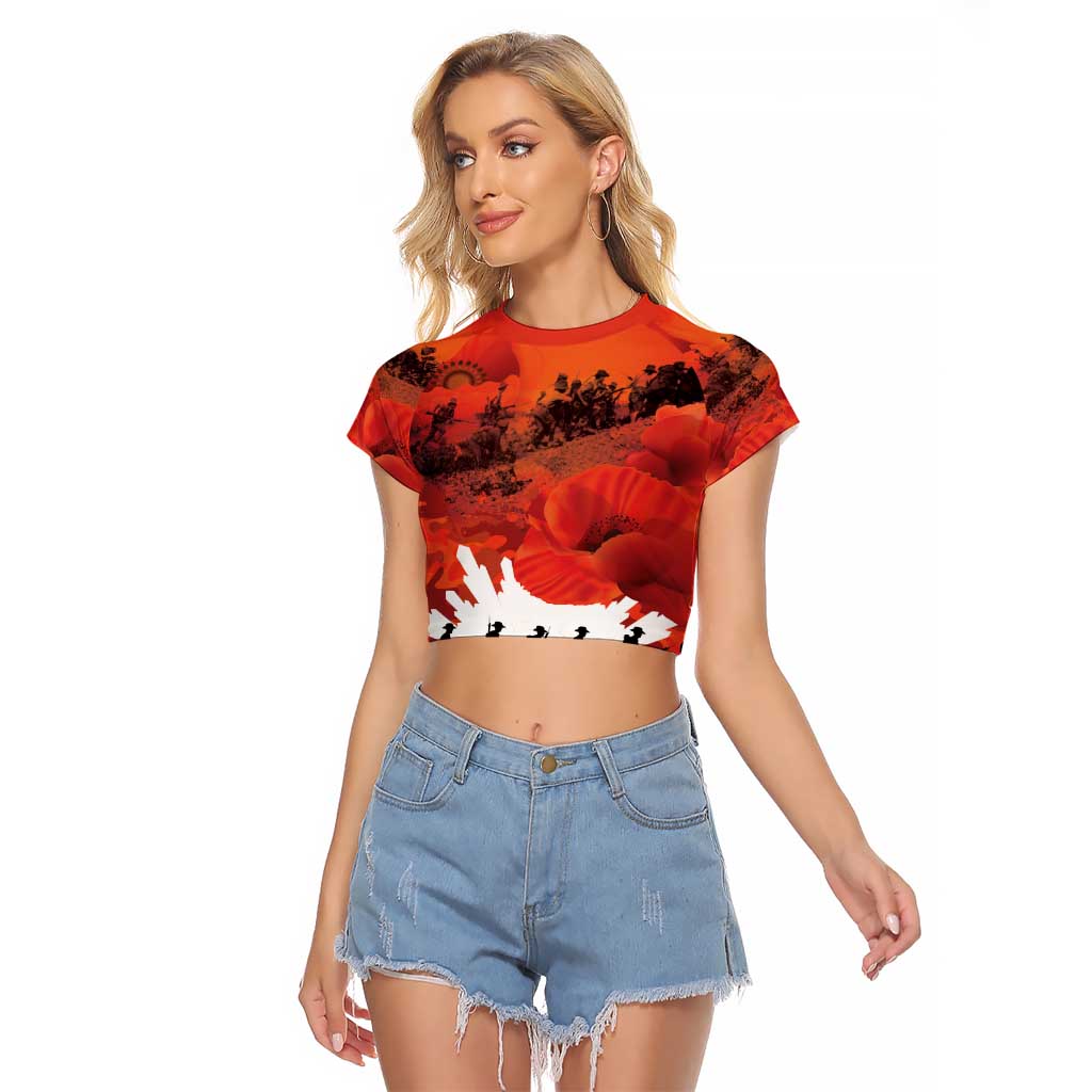 Anzac Day Gallipoli Personalised Raglan Cropped T Shirt Red Poppy Flowers LT9 Female Red - Polynesian Pride
