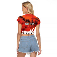 Anzac Day Gallipoli Personalised Raglan Cropped T Shirt Red Poppy Flowers LT9 - Polynesian Pride