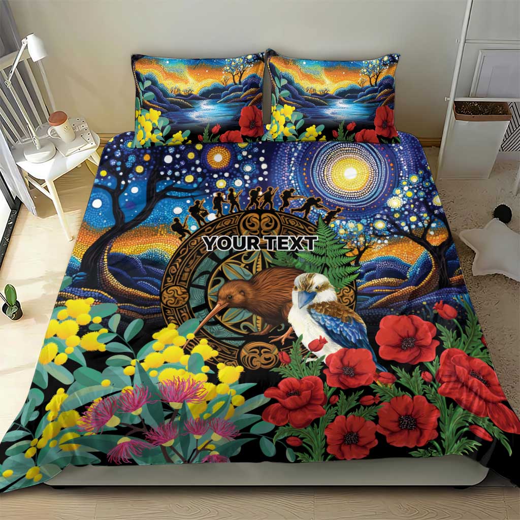 Kiwi-Kookaburra Bird ANZAC Personalised Bedding Set Aussie Golden Wattle Poppy Flowers