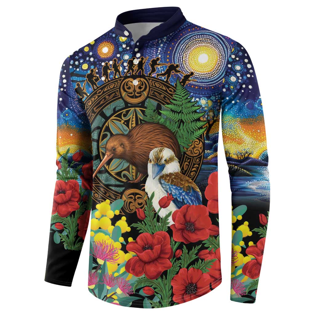 Kiwi-Kookaburra Bird ANZAC Personalised Button Sweatshirt Aussie Golden Wattle Poppy Flowers