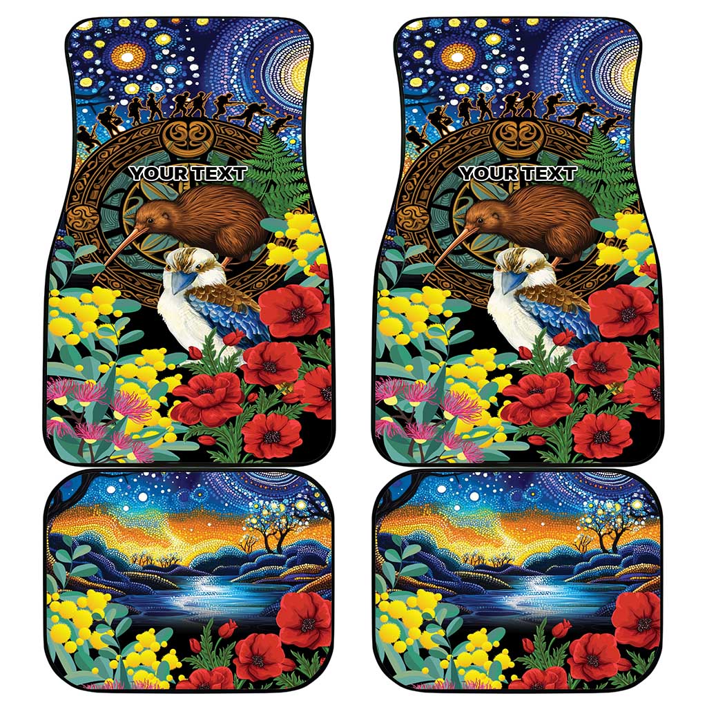 Kiwi-Kookaburra Bird ANZAC Personalised Car Mats Aussie Golden Wattle Poppy Flowers