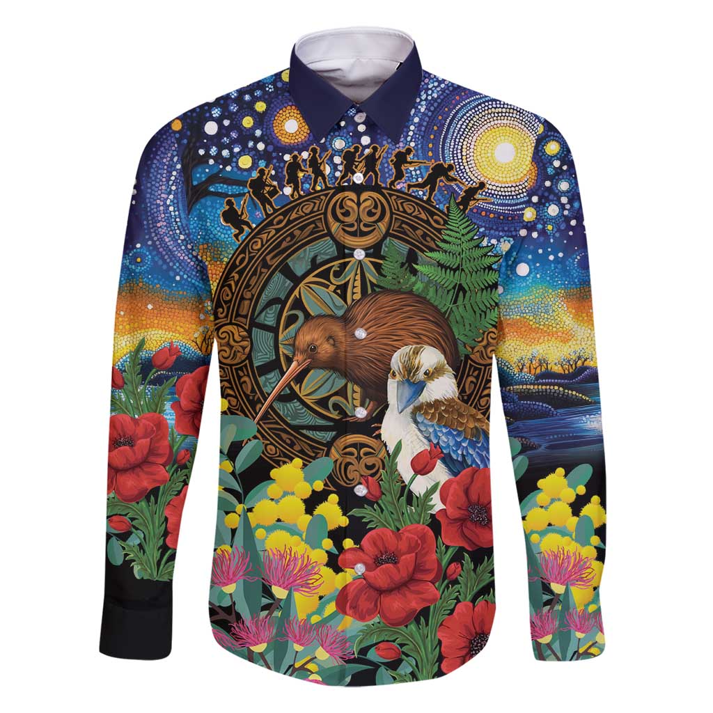 Kiwi-Kookaburra Bird ANZAC Personalised Family Matching Long Sleeve Bodycon Dress and Hawaiian Shirt Aussie Golden Wattle Poppy Flowers