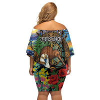 Kiwi-Kookaburra Bird ANZAC Personalised Family Matching Off Shoulder Short Dress and Hawaiian Shirt Aussie Golden Wattle Poppy Flowers