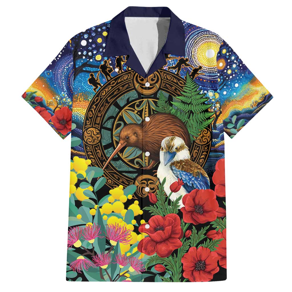 Kiwi-Kookaburra Bird ANZAC Personalised Family Matching Puletasi and Hawaiian Shirt Aussie Golden Wattle Poppy Flowers