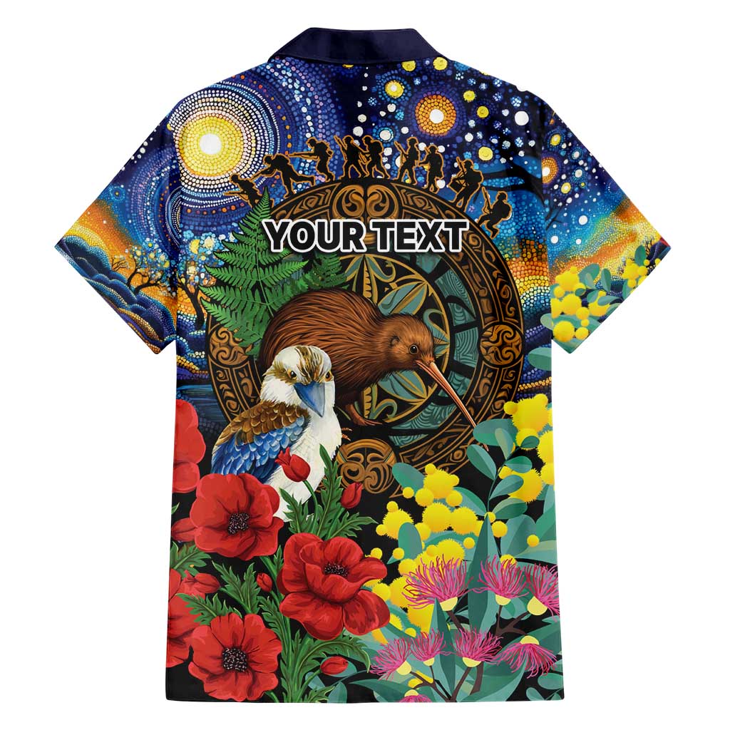 Kiwi-Kookaburra Bird ANZAC Personalised Hawaiian Shirt Aussie Golden Wattle Poppy Flowers