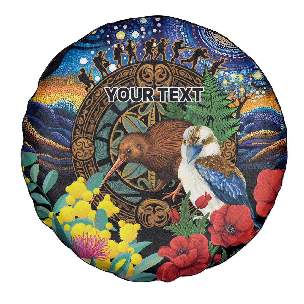 Kiwi-Kookaburra Bird ANZAC Personalised Spare Tire Cover Aussie Golden Wattle Poppy Flowers