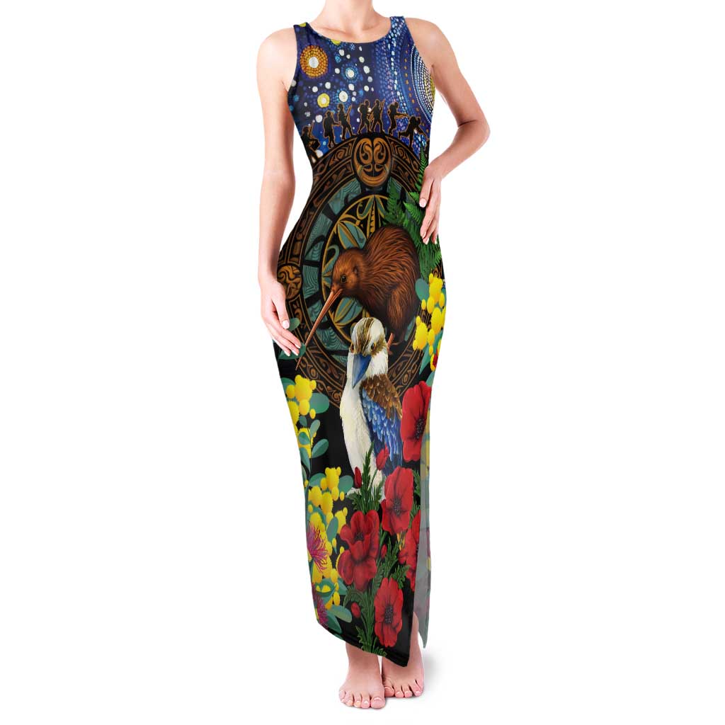 Kiwi-Kookaburra Bird ANZAC Personalised Tank Maxi Dress Aussie Golden Wattle Poppy Flowers