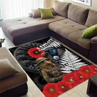 Kiwi-Tui Bird Soldier ANZAC Day Personalised Area Rug Maori Silver Fern Motif