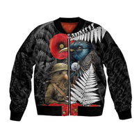 Kiwi-Tui Bird Soldier ANZAC Day Personalised Bomber Jacket Maori Silver Fern Motif