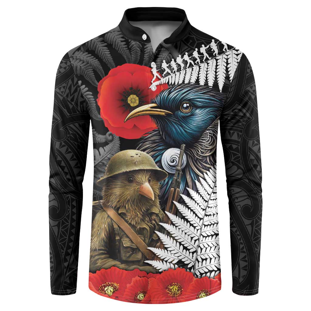 Kiwi-Tui Bird Soldier ANZAC Day Personalised Button Sweatshirt Maori Silver Fern Motif
