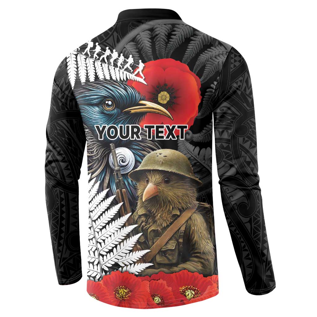 Kiwi-Tui Bird Soldier ANZAC Day Personalised Button Sweatshirt Maori Silver Fern Motif