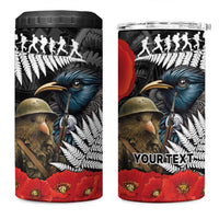 Kiwi-Tui Bird Soldier ANZAC Day Personalised 4 in 1 Can Cooler Tumbler Maori Silver Fern Motif