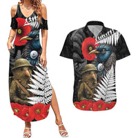 Kiwi-Tui Bird Soldier ANZAC Day Personalised Couples Matching Summer Maxi Dress and Hawaiian Shirt Maori Silver Fern Motif