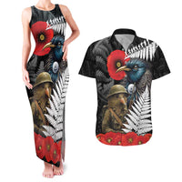 Kiwi-Tui Bird Soldier ANZAC Day Personalised Couples Matching Tank Maxi Dress and Hawaiian Shirt Maori Silver Fern Motif