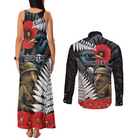 Kiwi-Tui Bird Soldier ANZAC Day Personalised Couples Matching Tank Maxi Dress and Long Sleeve Button Shirt Maori Silver Fern Motif