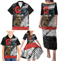Kiwi-Tui Bird Soldier ANZAC Day Personalised Family Matching Puletasi and Hawaiian Shirt Maori Silver Fern Motif