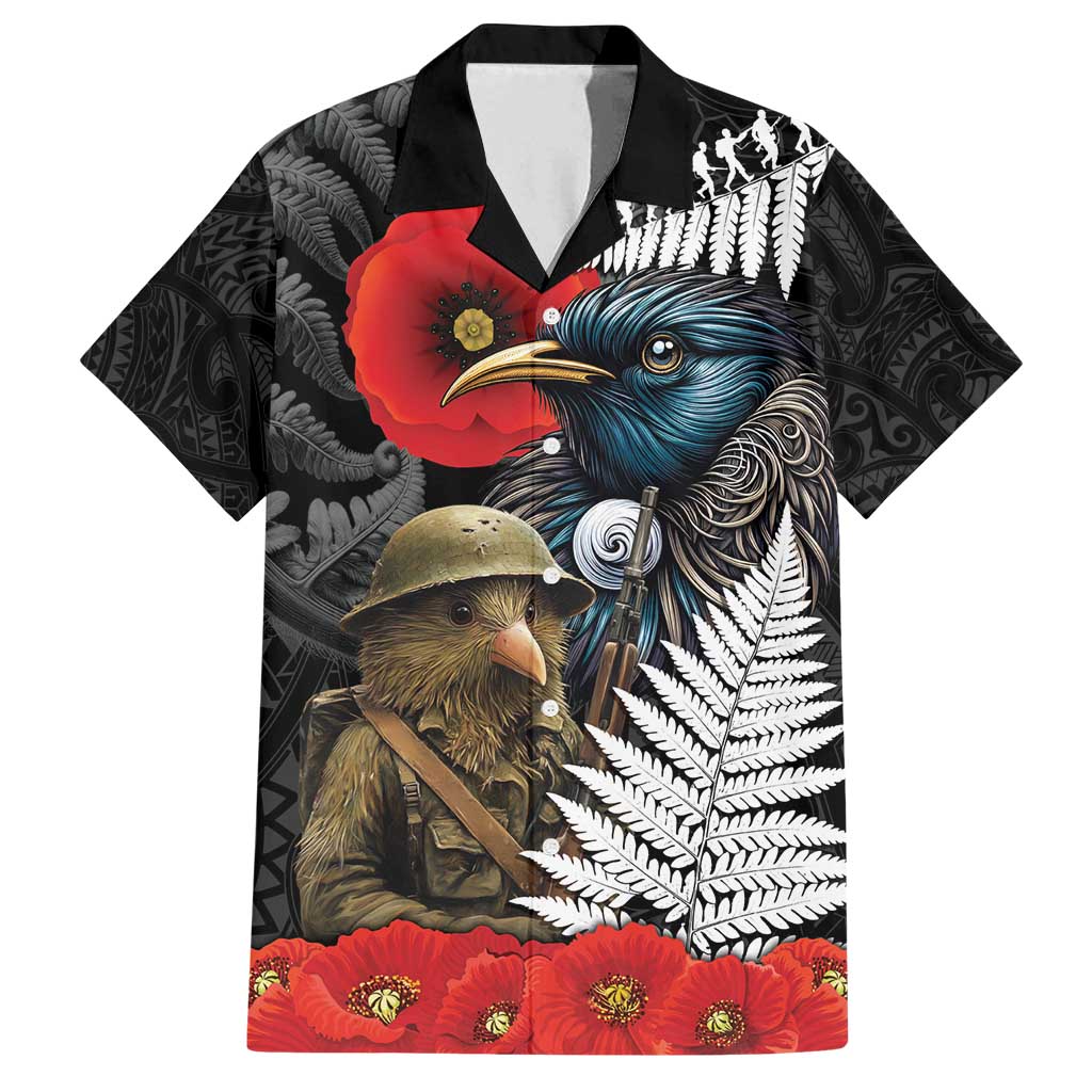 Kiwi-Tui Bird Soldier ANZAC Day Personalised Family Matching Summer Maxi Dress and Hawaiian Shirt Maori Silver Fern Motif