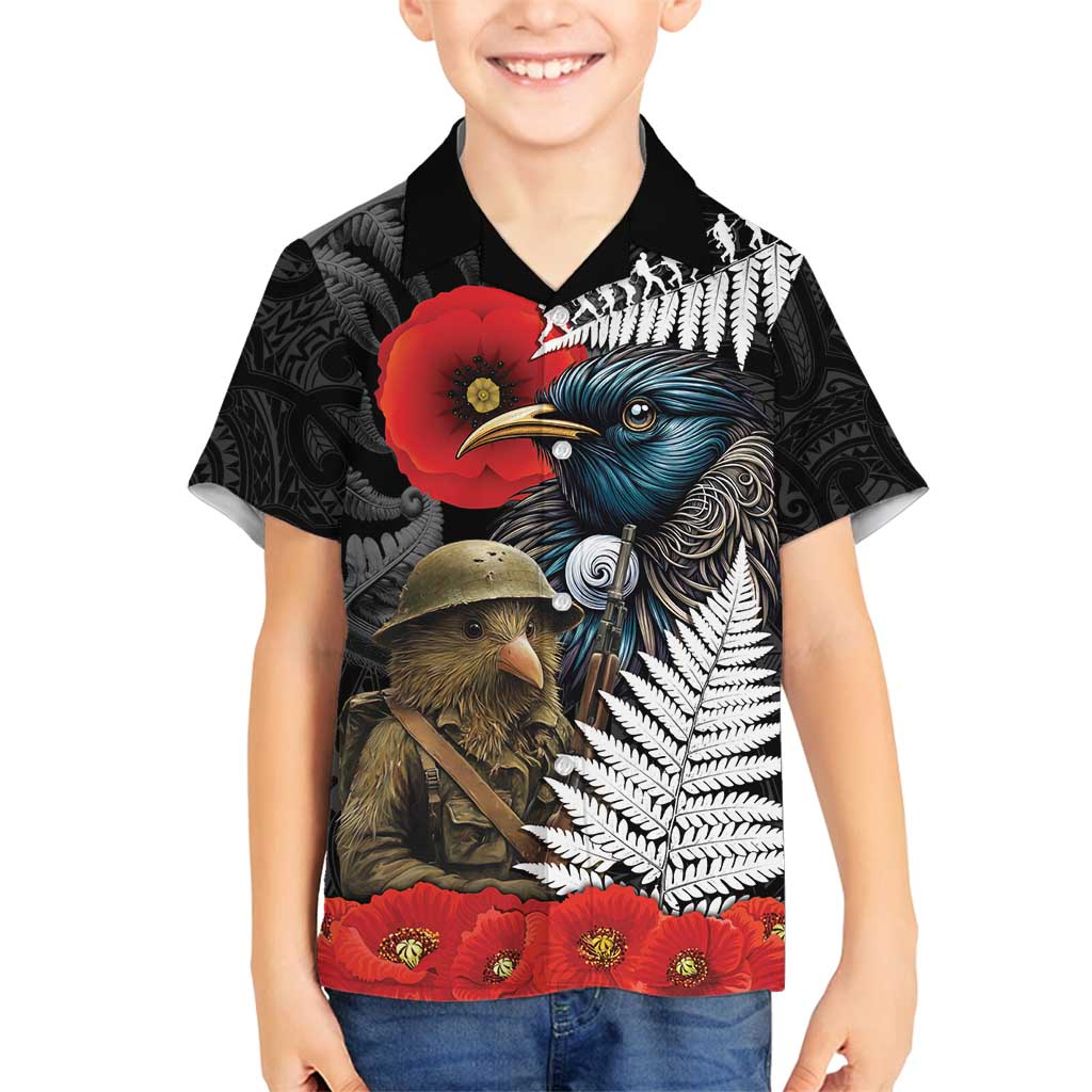 Kiwi-Tui Bird Soldier ANZAC Day Personalised Family Matching Summer Maxi Dress and Hawaiian Shirt Maori Silver Fern Motif