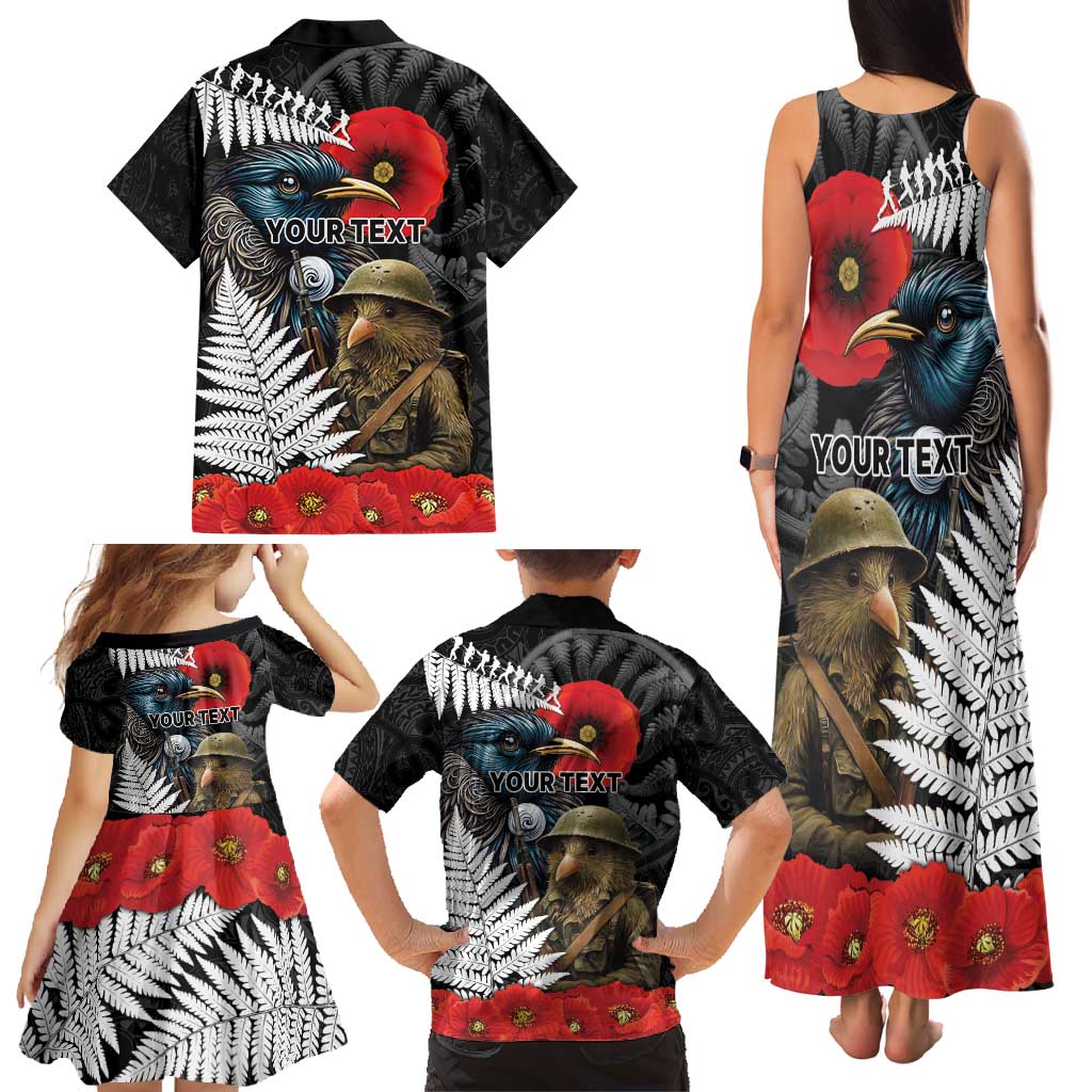 Kiwi-Tui Bird Soldier ANZAC Day Personalised Family Matching Tank Maxi Dress and Hawaiian Shirt Maori Silver Fern Motif