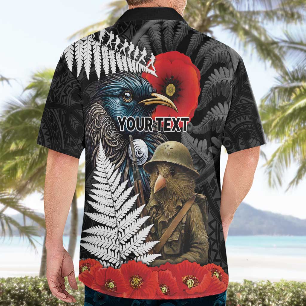 Kiwi-Tui Bird Soldier ANZAC Day Personalised Hawaiian Shirt Maori Silver Fern Motif