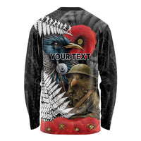 Kiwi-Tui Bird Soldier ANZAC Day Personalised Long Sleeve Shirt Maori Silver Fern Motif