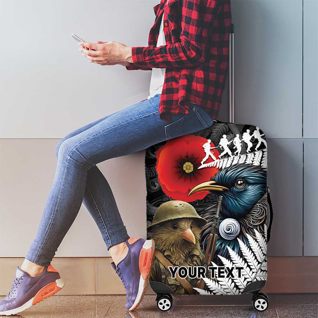 Kiwi-Tui Bird Soldier ANZAC Day Personalised Luggage Cover Maori Silver Fern Motif