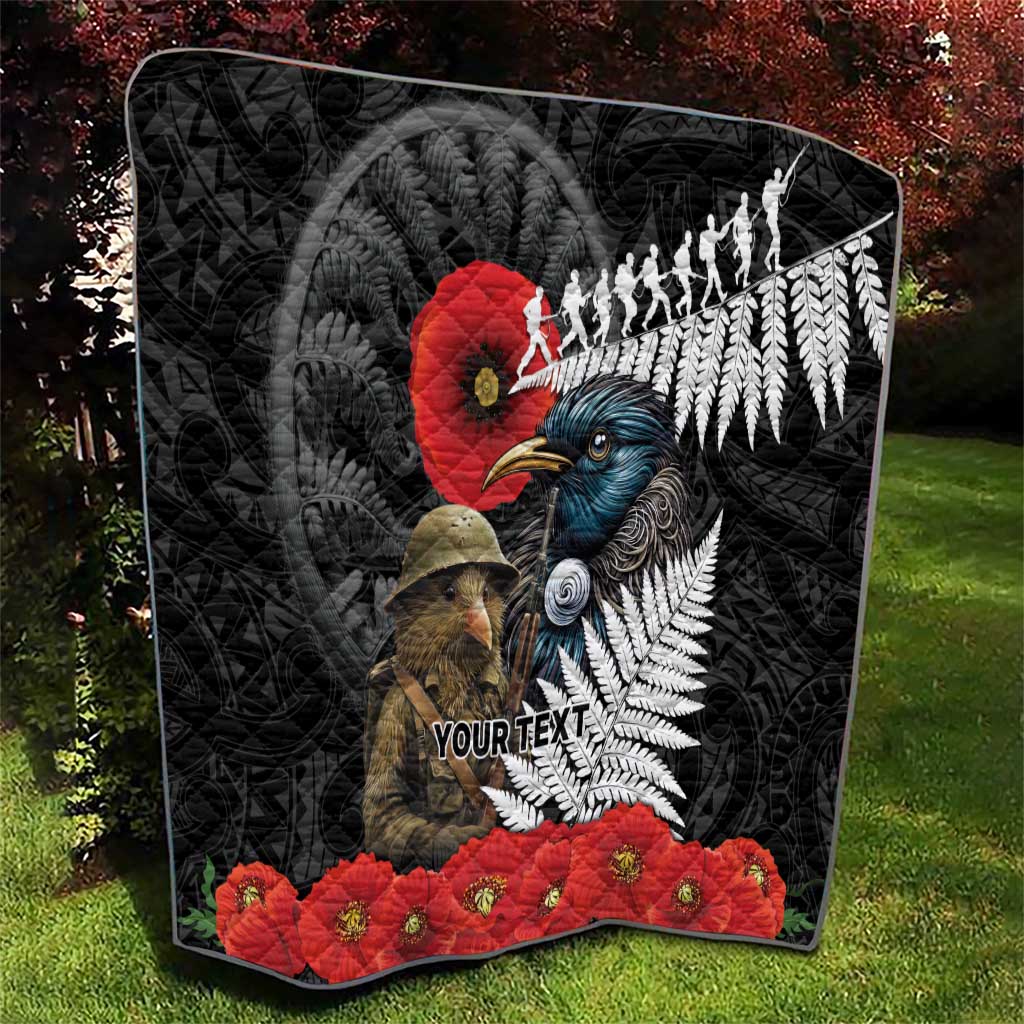 Kiwi-Tui Bird Soldier ANZAC Day Personalised Quilt Maori Silver Fern Motif