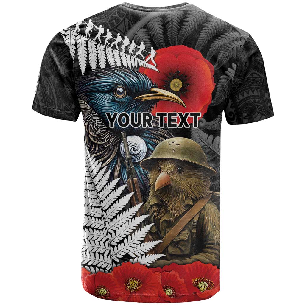 Kiwi-Tui Bird Soldier ANZAC Day Personalised T Shirt Maori Silver Fern Motif