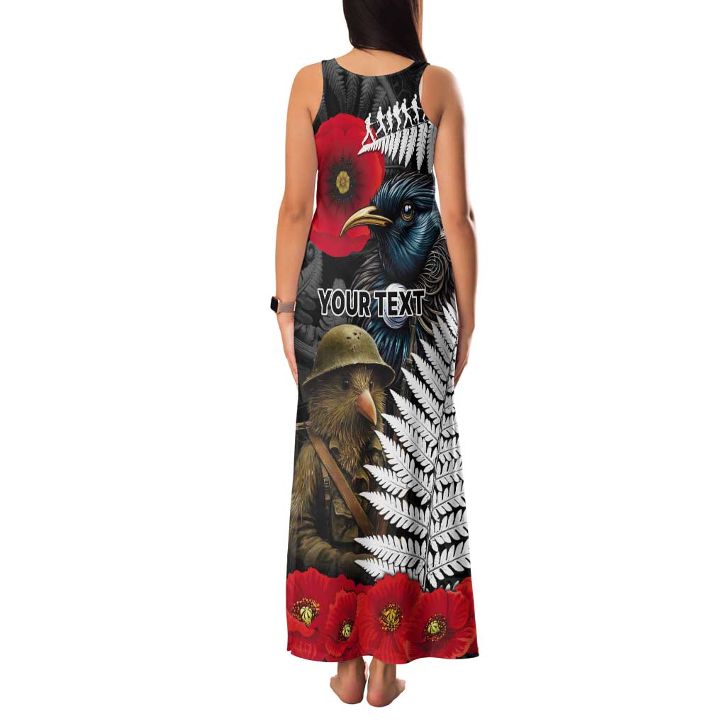 Kiwi-Tui Bird Soldier ANZAC Day Personalised Tank Maxi Dress Maori Silver Fern Motif