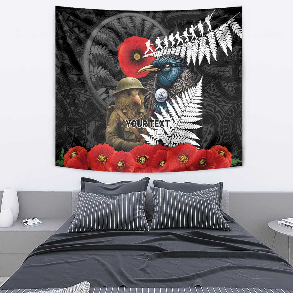 Kiwi-Tui Bird Soldier ANZAC Day Personalised Tapestry Maori Silver Fern Motif