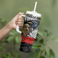 Kiwi-Tui Bird Soldier ANZAC Day Personalised Tumbler With Handle Maori Silver Fern Motif