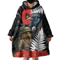 Kiwi-Tui Bird Soldier ANZAC Day Personalised Wearable Blanket Hoodie Maori Silver Fern Motif