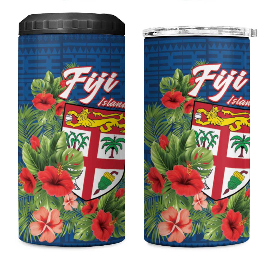 Fiji Island Tropical Flowers and Tapa Pattern 4 in 1 Can Cooler Tumbler