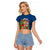 Polynesian Pride Fiji Raglan Cropped T Shirt Tropical Flowers and Tapa Pattern LT9 Female Blue - Polynesian Pride